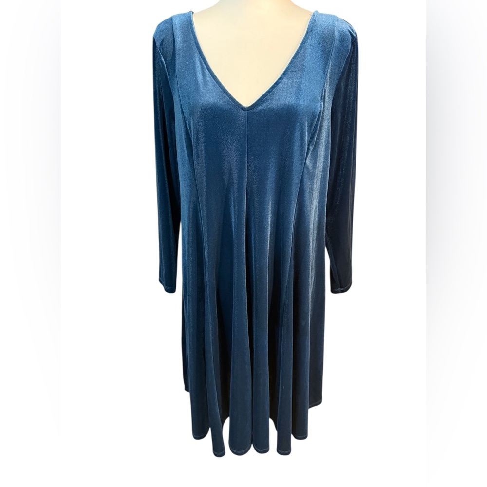 Torrid Mini Velvet Fluted Dress Blue Long Sleeve Size 1 NWT New - Picture 4 of 14